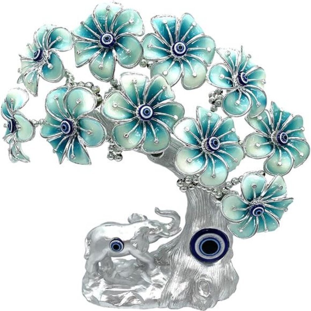 Blue Evil Eye Tree Bonsai Elephant Home Office Decor Turkish Nazar Lucky Ornamen